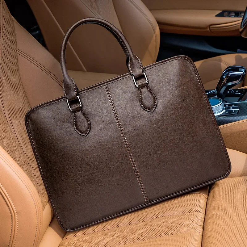 WILLIAMPOLO メンズバッグ 新しいメンズビジネス旅行ハンドバッグ本革トップレイヤー牛革ヴィンテージブリーフケース
