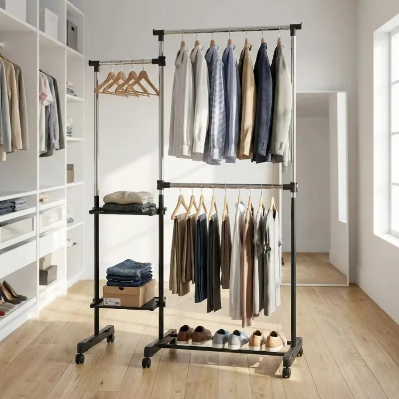 Modern Environmentally Friendly Floor-to-ceiling Non-folding Multi-functional Metal Iron-chrome Single-layer Clothing Display