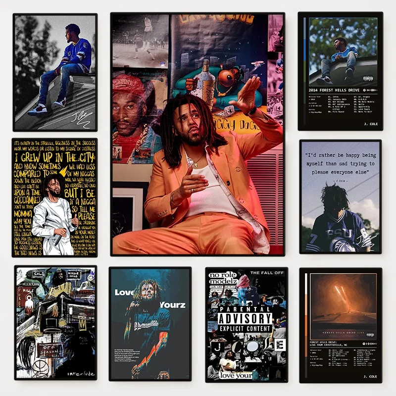 Modern Pop Singer Rap Hip-Hop J Cole Portrait Poster Music Album Cover Canvas Painting Wall Art Living Room Home Decor Fans Gift