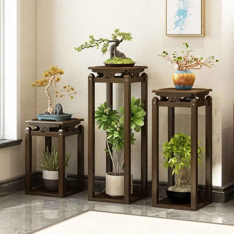 Chinese Flower Pot Bracket Ornament Floor-to-ceiling Bonsai Stand Vintage Room Plant Traditional Plant Decorative Bonsai Rack