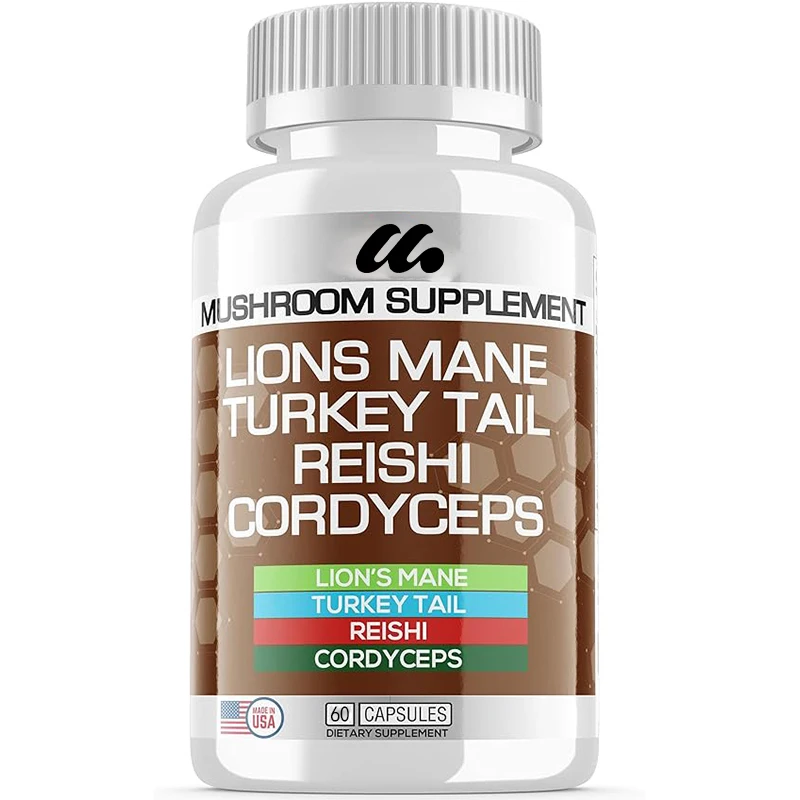 Lion Mane Supplement Turkey Tail Mushroom Capsules with Cordyceps Extract and Lingzhi Mushroom - Mushroom Gummies