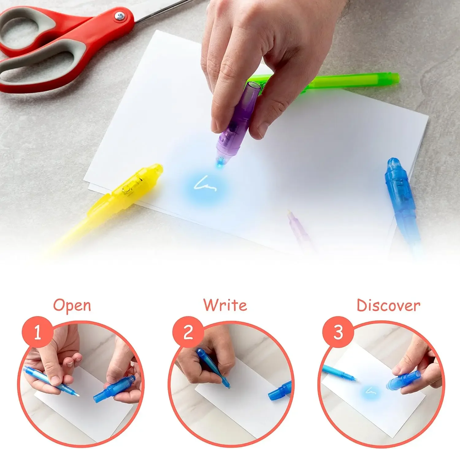 8pcs Invisible Ink Pen with UV Light Spy Pen Magic Marker Spy Pen Invisible Ink Pen Simple Invisible Ink Highlighter Pen School