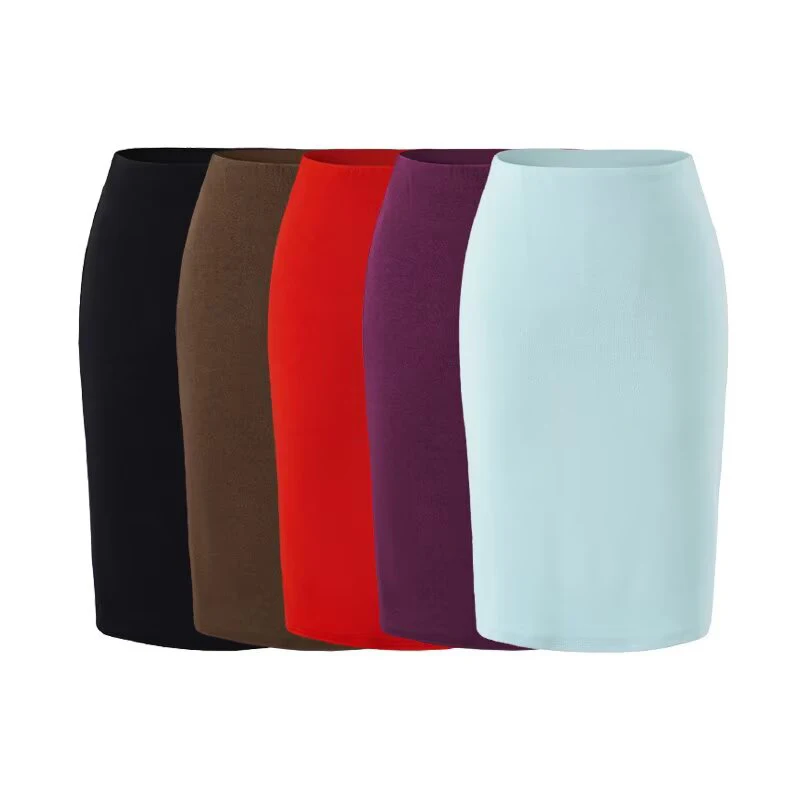 Elastic high waisted knitted midi skirt mid length skirt summer hot girl sexy tight fitting elastic hip hugging skirt
