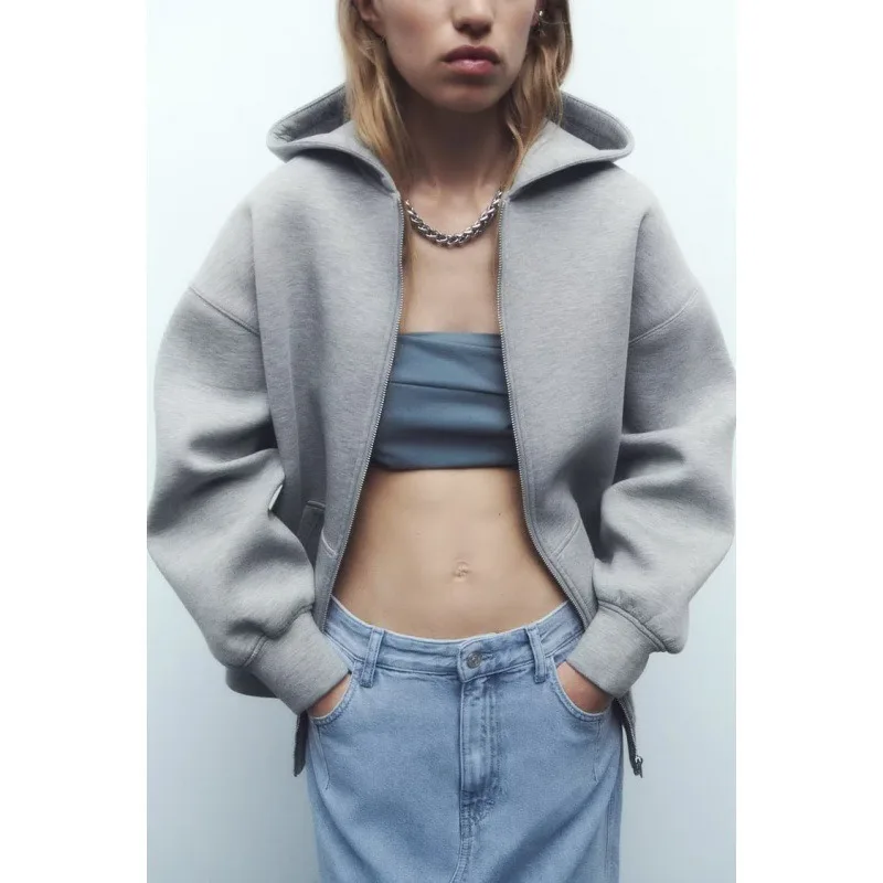 

Women's Hooded Zip Up Long Sleeve Loose Jacket Fashion Oversized Casual Tops Sweatshirt Street Basic Sports Wear Vintage Clothes