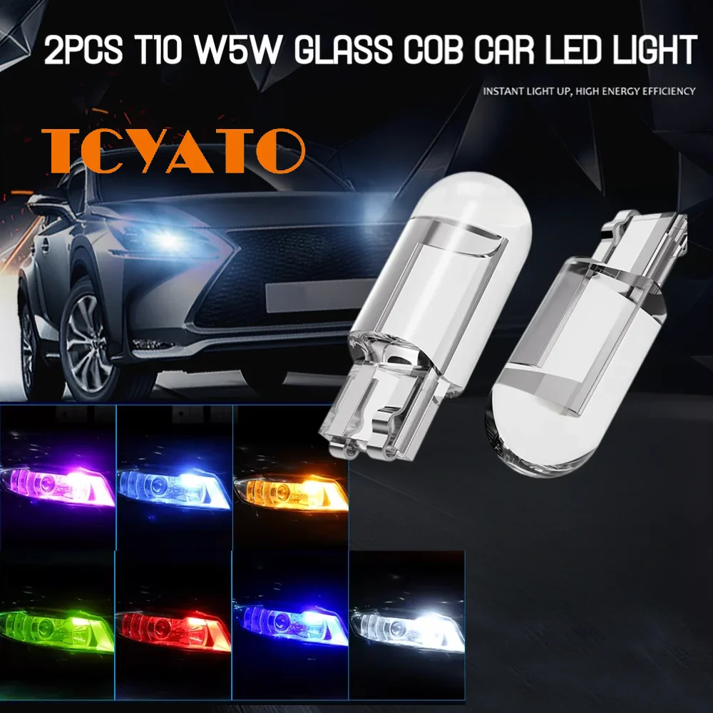 

TCYATO 2x Bright W5W 194 T10 LED Glass Housing Car Bulb White Red Blue Yellow Wedge License Plate Lamp Dome Tail Backup Light