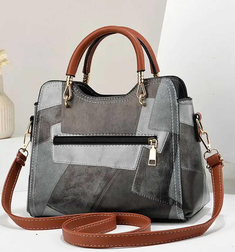 

Retro Patchwork Women Top-Handle Bag Casual Commuting Outdoor Travel Large Capacity Crossbody Shoulder Bags PU Leather Handbag