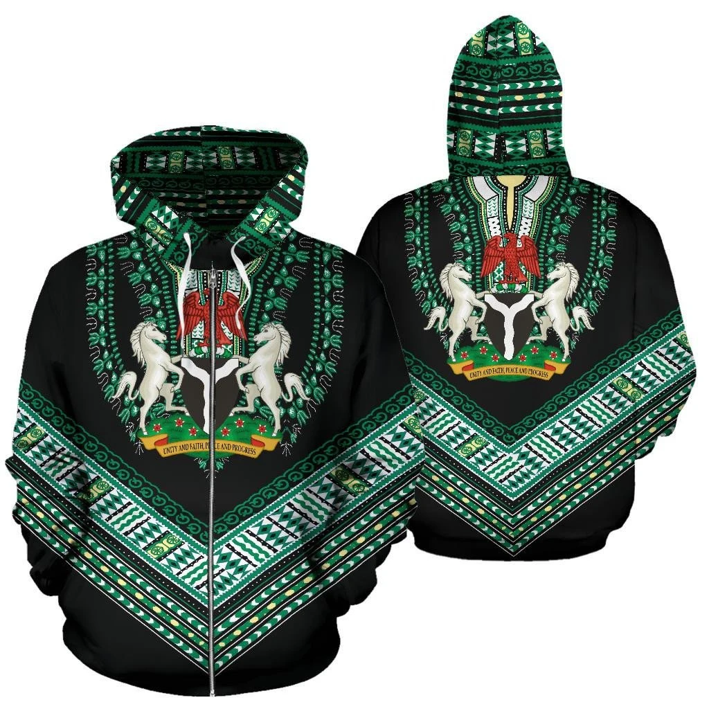 Africa Nigeria Flag Map 3D Printed Zip Up Hoodie For Men Clothes National Emblem Horse Eagle Sweatshirts Hoody Kids Dashiki Tops