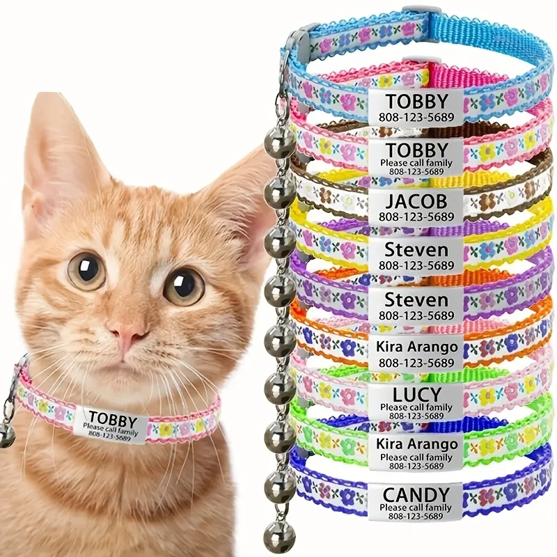 

Customized Lace Cat Collar Adjustable Safety collar Engraved Name Tag Soft With Bell Pet Collar for Cats and Small Dogs