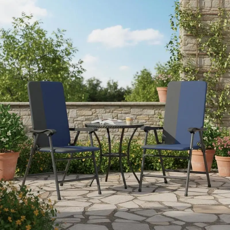

Folding Patio Chairs Set of 2, Padded High Back Lawn Camping Chairs with Armrests, 600D Oxford Fabric, Dark Blue
