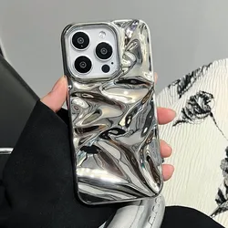 Luxury Electroplate Silvery 3D Wrinkle Phone Case For iphone 17 16 15 14 13 11 12 Pro Max 17Air Purple Water Ripple Soft Cover