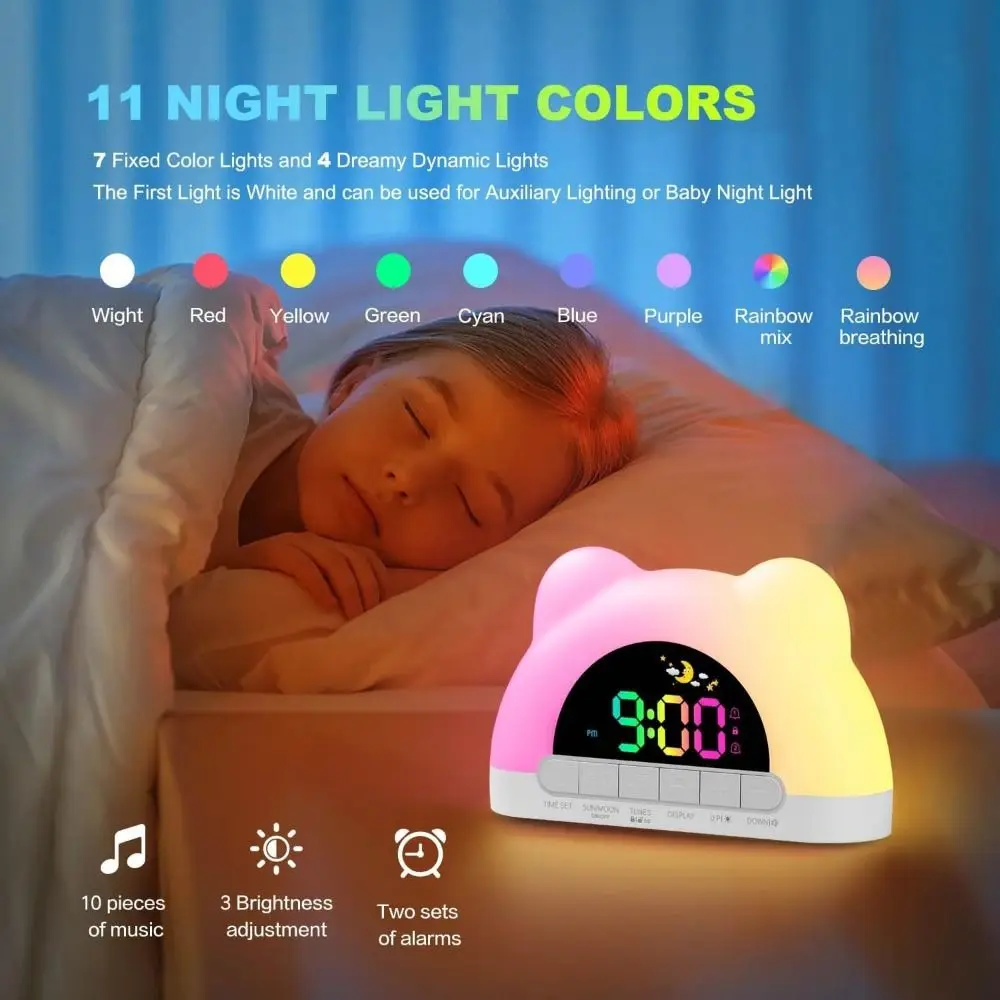 Practical Digital Display Alarm Clock 10 Ringtones Unisex Lock Digital Alarm Clock 11 Color Night Light Wake Up Clock Nursery
