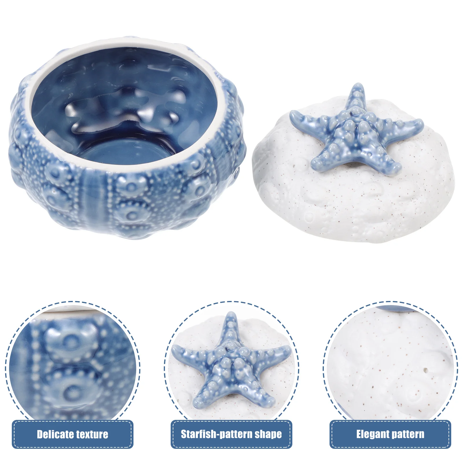 1Pcs Ceramic Storage Jar Blue Ocean Style Steaming Bowl Durable Multi-Function Container for Kitchen Camping Ceramic Stew Pot