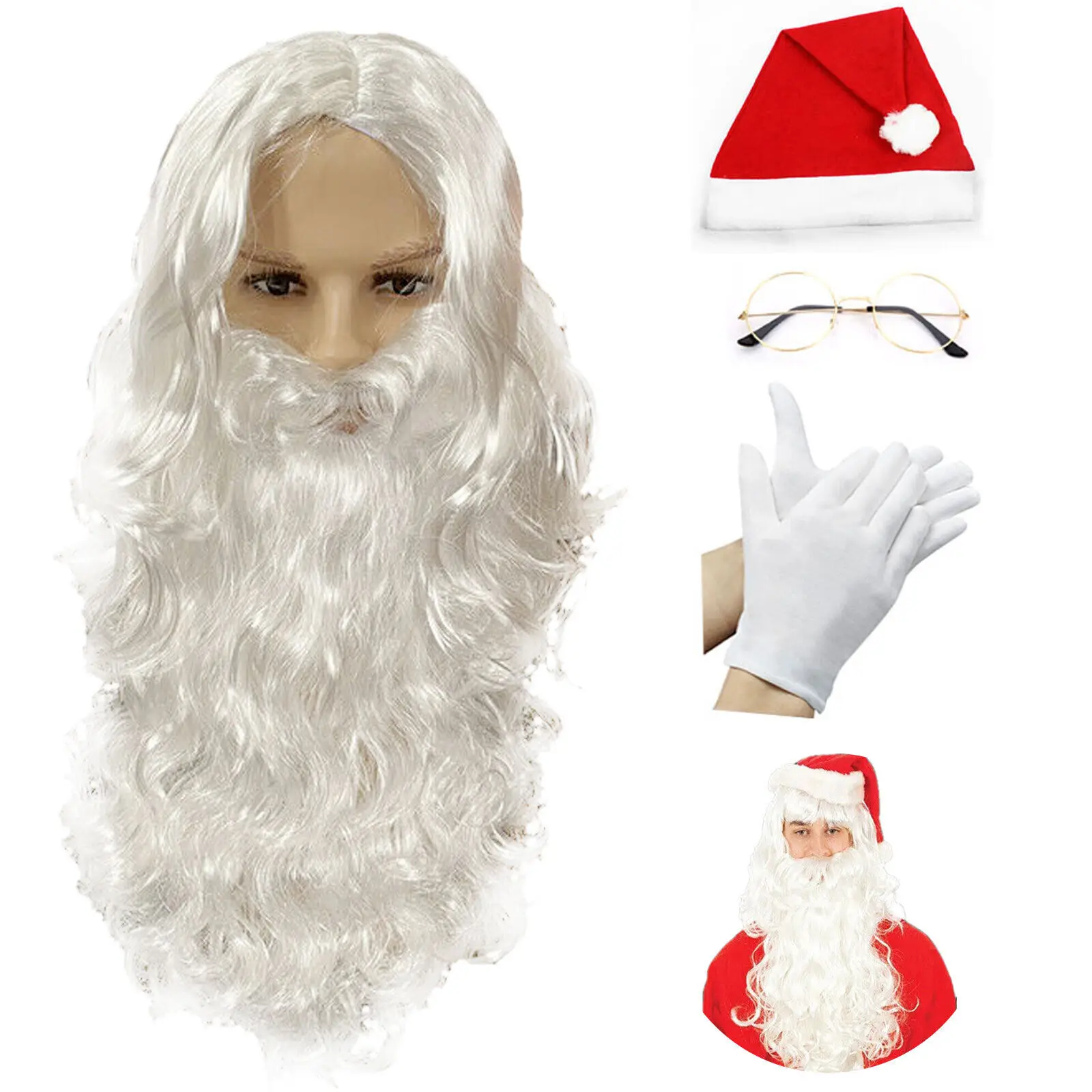 Christmas Santa Claus Wig + Beard Set Costume Accessory Adult Christmas Fancy Dress Santa Wig Cosplay Xmas Party Costume