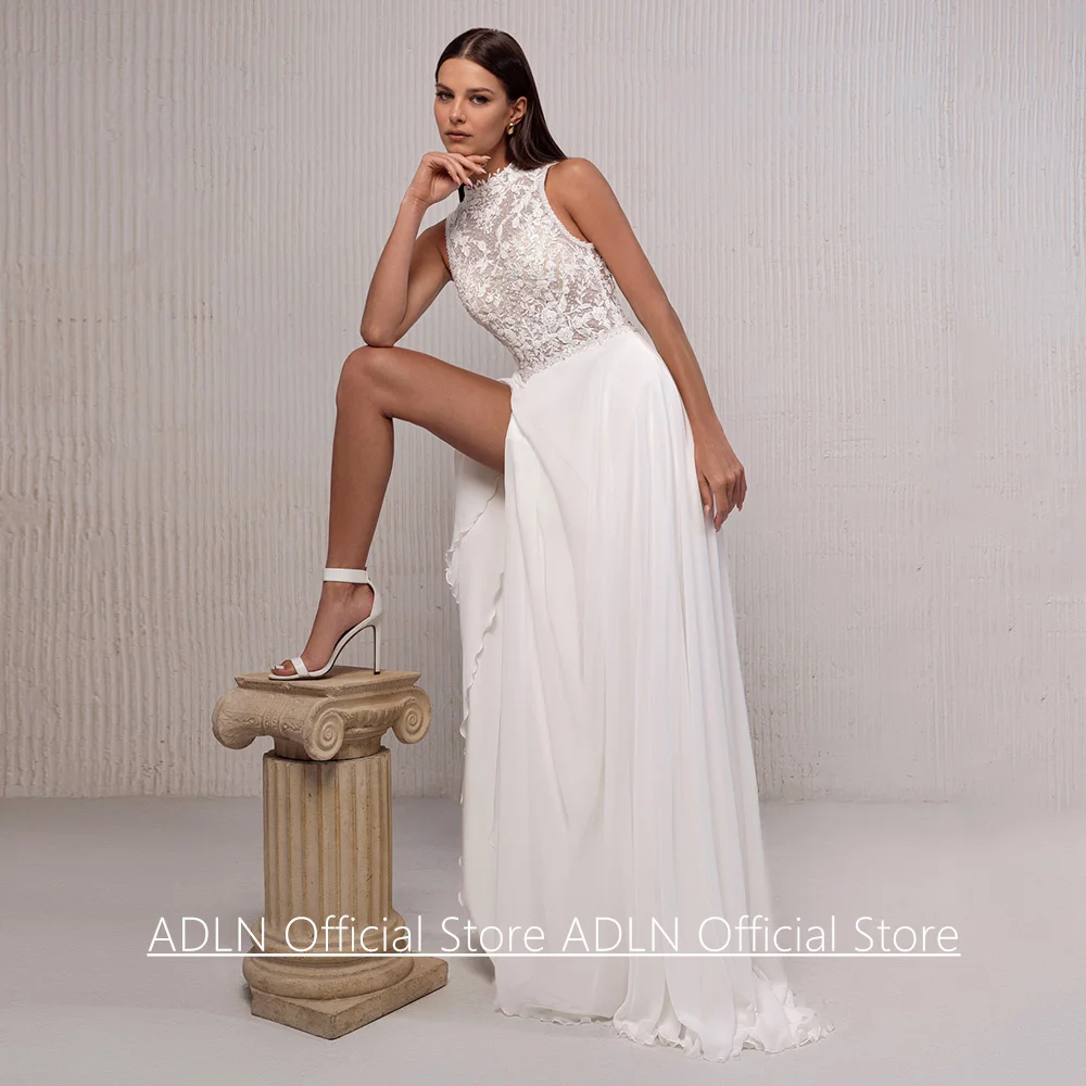 Robe De mariée personnalisée, col haut, sans manches, avec des appliques De perles, avec traîne De balayage, Robe De plage, 2026