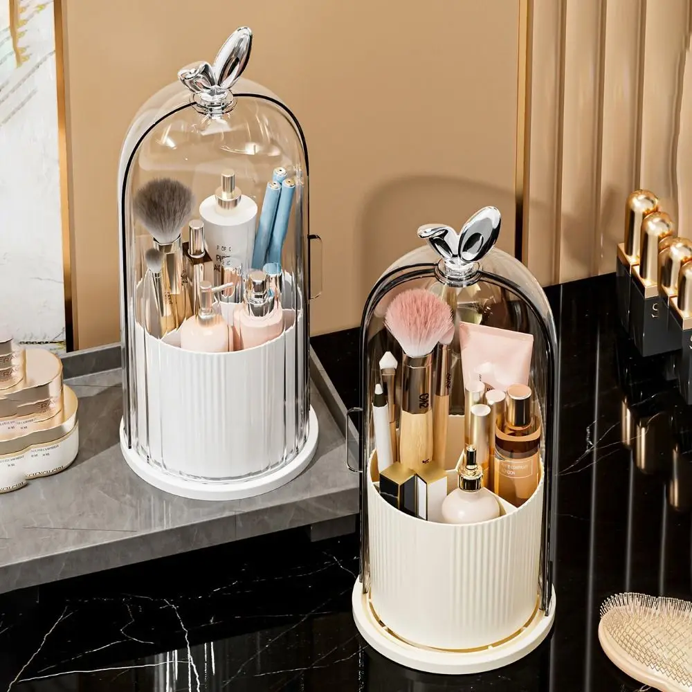 

PP Makeup Brushes Storage Box With Lid 360° Rotating Cosmetic Brush Holder Dustproof Large-capacity Storage Rack Makeup Tools