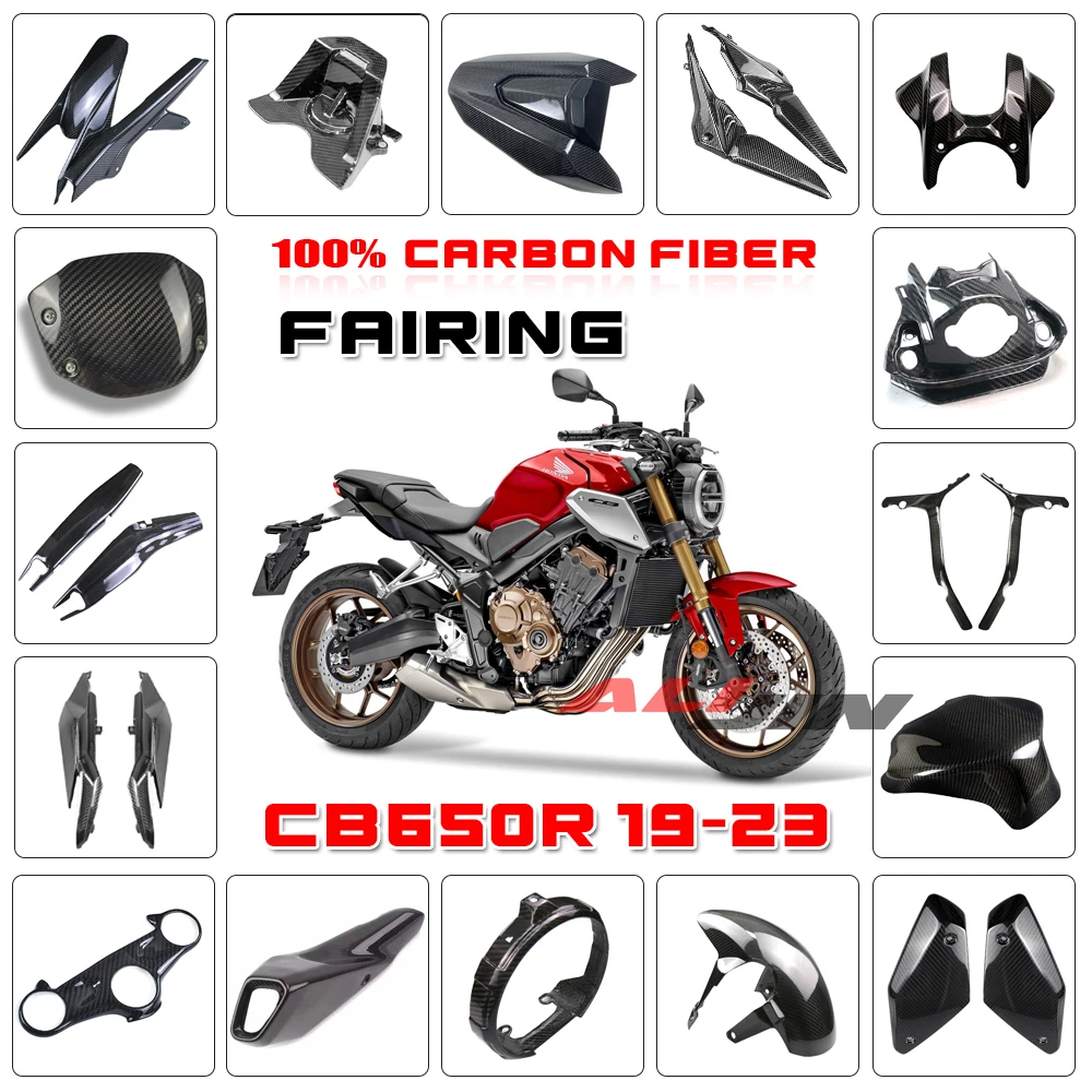 100% Real Dry Carbon Fiber Motorcycle Front Fairing Fender Side Panel Winglets Air Deflector For HONDA CB650R 2019-2023 CBR650R