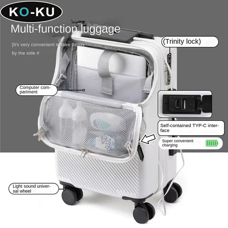 

KO-KU Front Opening Luggage Upgrade Type-C Port Cup holder Women Small 20" Boarding Lightweight Trolley Case 24/26/28" Suitcase