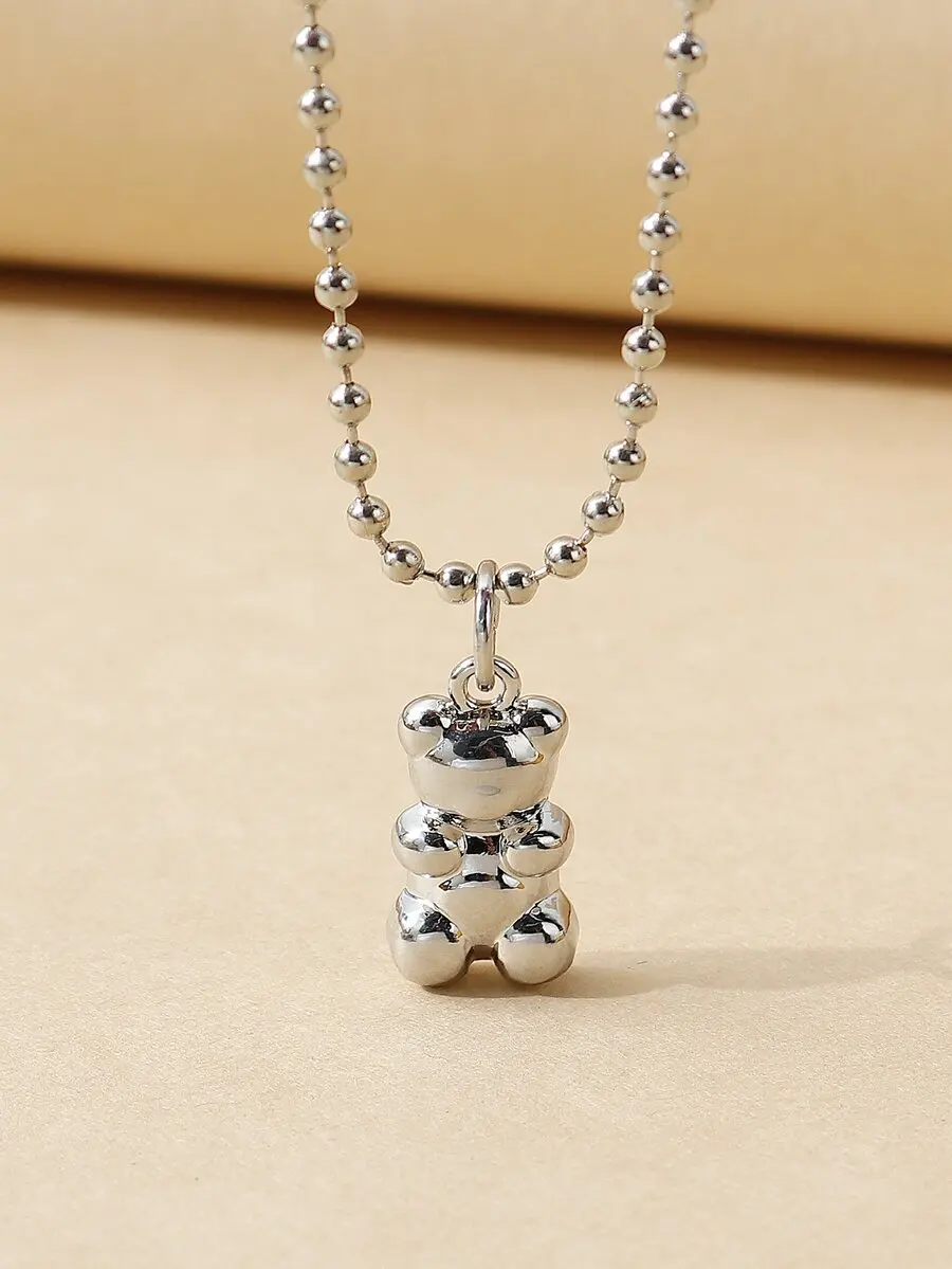 

1pc Cute Smooth Bear Necklace With Funny Demon Bat Pendant, Suitable For Women Everyday, Party, Holiday Wear