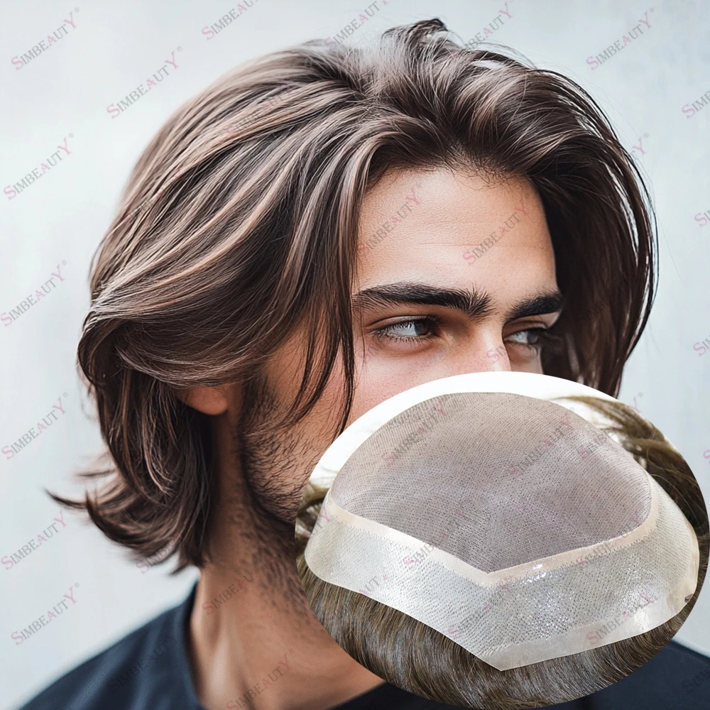 6Inches Long Virgin Human Hair Men's Toupee Breathable Mono& PU Capillary Prosthesis Cheap Bald Men's Hairpieces Natural Hairlin