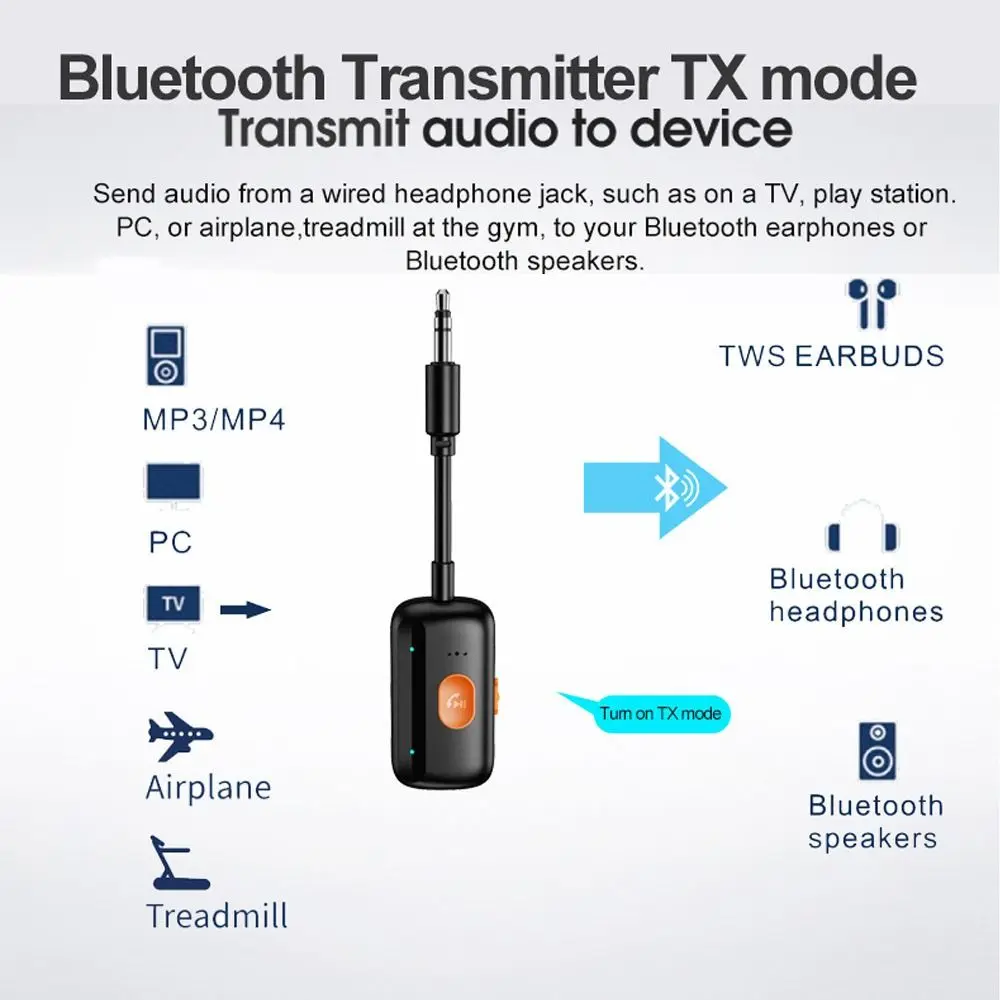 2 em 1 receptor sem fio Bluetooth 5.4 portátil adaptador de áudio sem fio Bluetooth 3,5 mm AUX conexão rápida