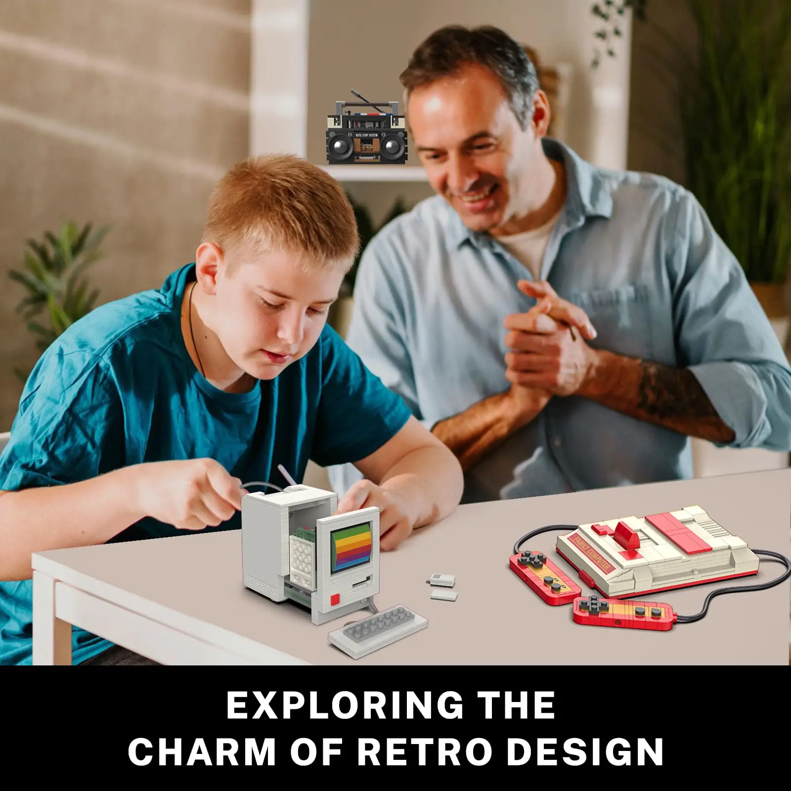 Retro Typewriter Building Blocks Vintage Computer TV Radio Model DIY Assembly Bricks Decoration Toy Gift for Boys Adult Girls