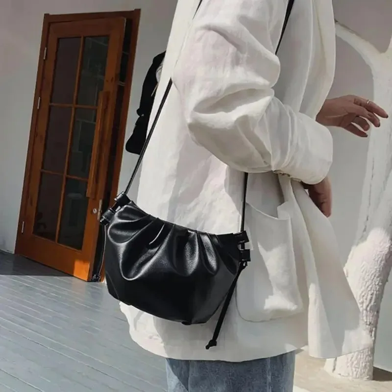 

Women Vintage Single Shoulder Bag Fashion Solid Color Crossbody Bag Cloud Pleated Design Ladies Handbag Mini Soft Bag