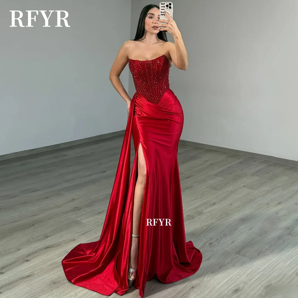 

RFYR Red Evening Dress Mermaid Prom Dress Luxury Party Dress Beading Princess فساتين مناسبة رسمية Customized
