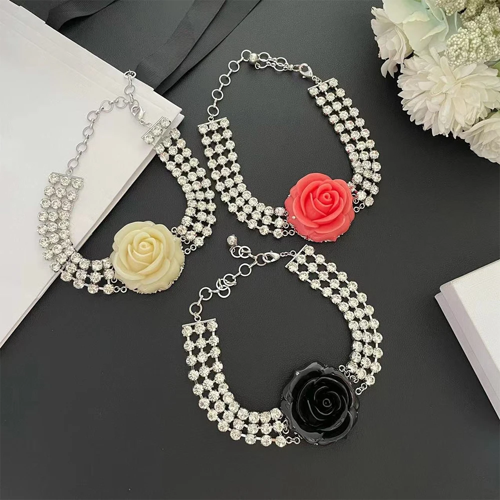 

Báthory Elizabeth Fashion Rose Crystal Choker Necklaces Women Party Wedding Gift Silver High Quality Luxury Banquet Jewelry