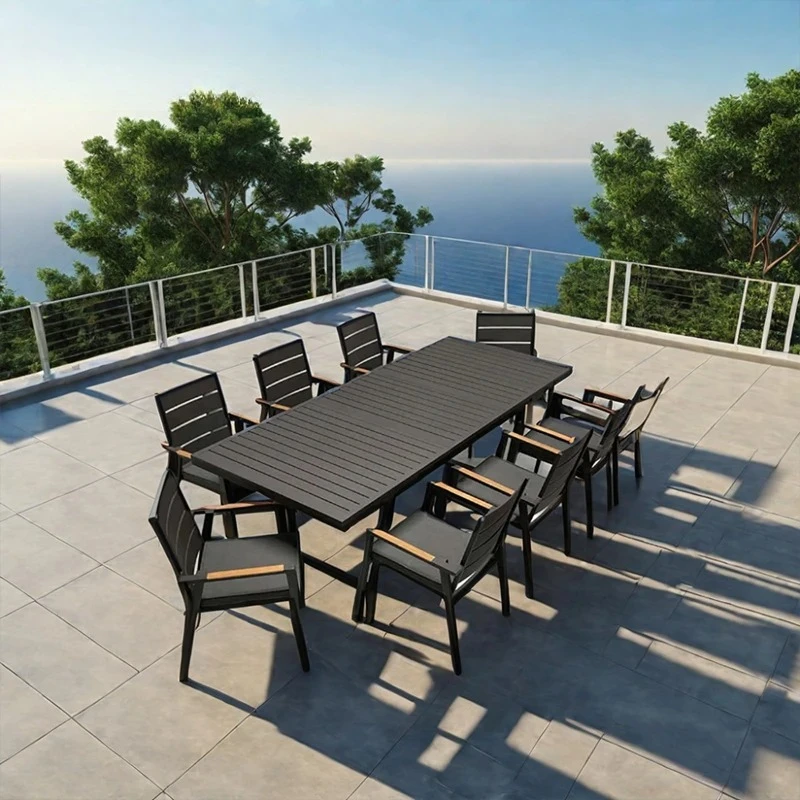 

Уличный алюминиевый обеденный стол и стулья, набор мебели, универсальный выдвижной стол и набор стульев для отеля, садовый набор