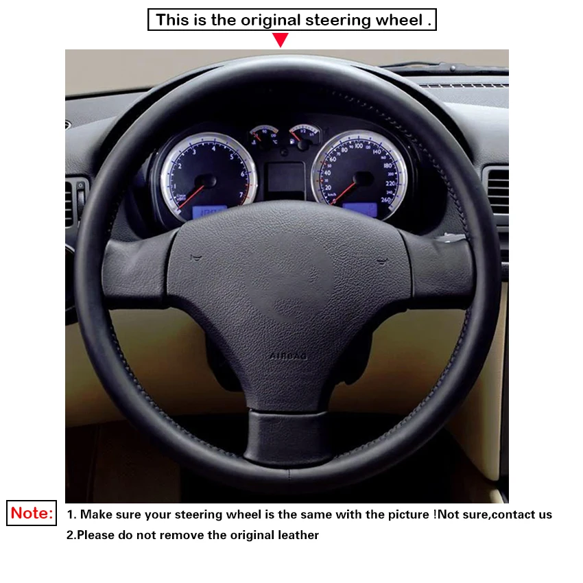 Black  Faux Leather Car Steering Wheel Cover For Volkswagen VW Bora 2000-2005