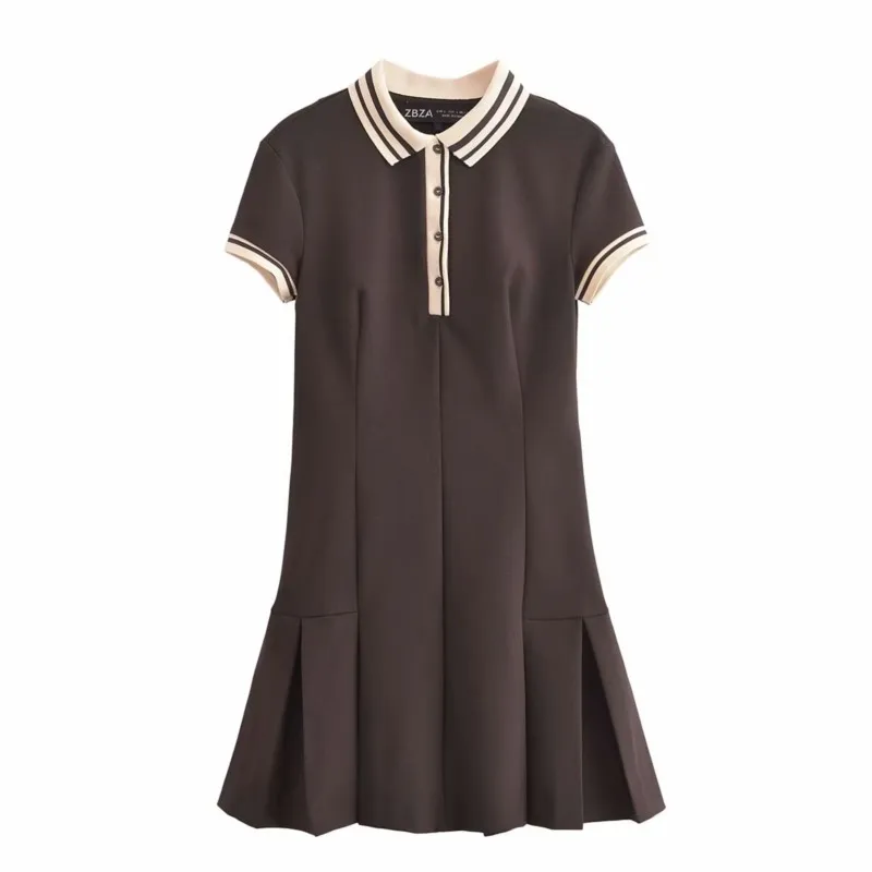 TRAF Wide Pleated Short Dress For Woman Autumn Casual Ribbed Pattern Mini Dresses Shirt Style Dresses Female Midi Dress