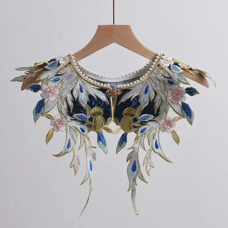 Chinese Vintage Shawls for Ladies Neck Cover with Shell Pearl Collar Spring Summer Women Embroidery Pashmina Female Cloak Street