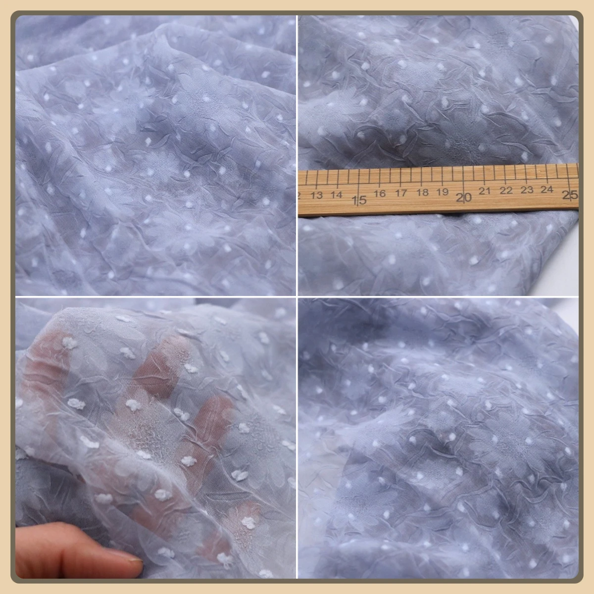 

Light Gray Daisy Bubble Jacquard Chiffon Fabric with Plush Polka Dots Summer Three Dimensional Floral Material for Dress Blouse