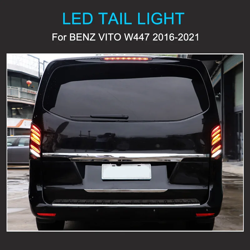 1 Pair LED Tail Light Assembly for Benz Vito W447 2016-2021 Taillight Plug and Play with LED Dynamic Turning Rear Tail lights