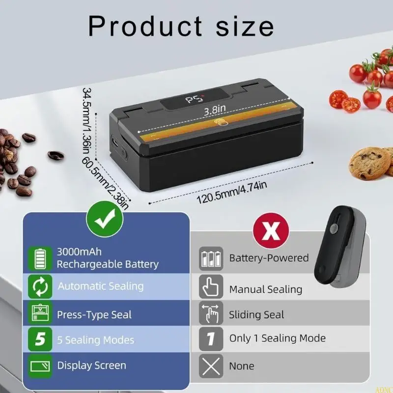 A0NCハンドヘルドフードシーラー3000MAHバッテリー駆動熱シーリングツールスナックバッグヒートシーラーバッグレスラー