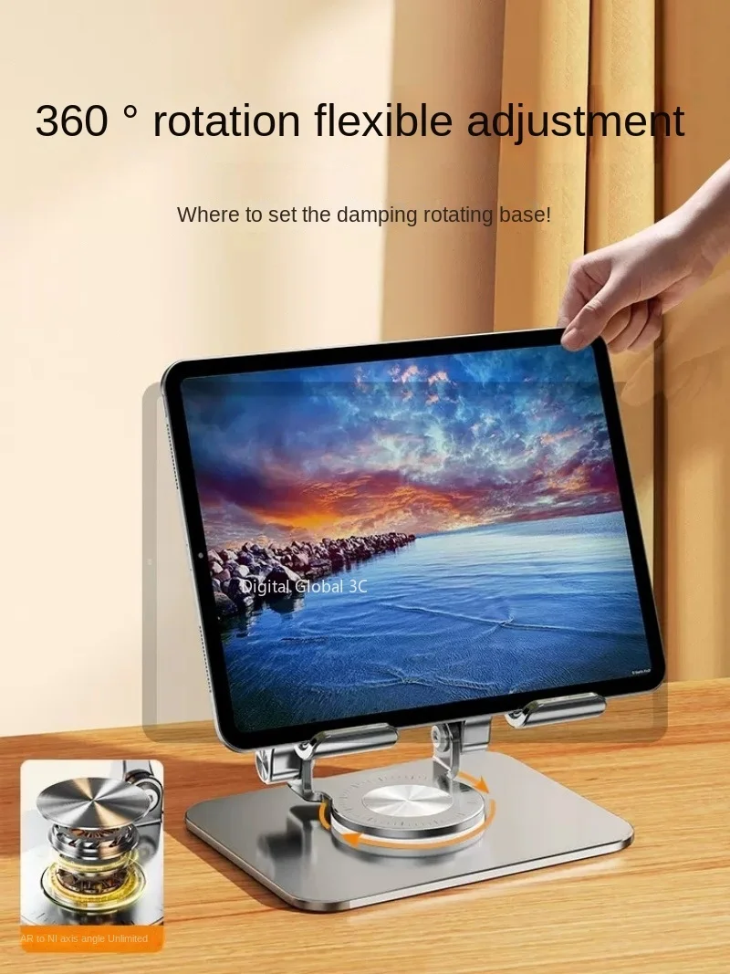 Support de tablette pliable en aluminium pour iPad, support de téléphone réglable, rotation à 360 °, compatible avec iPad Pro, Air, Mini