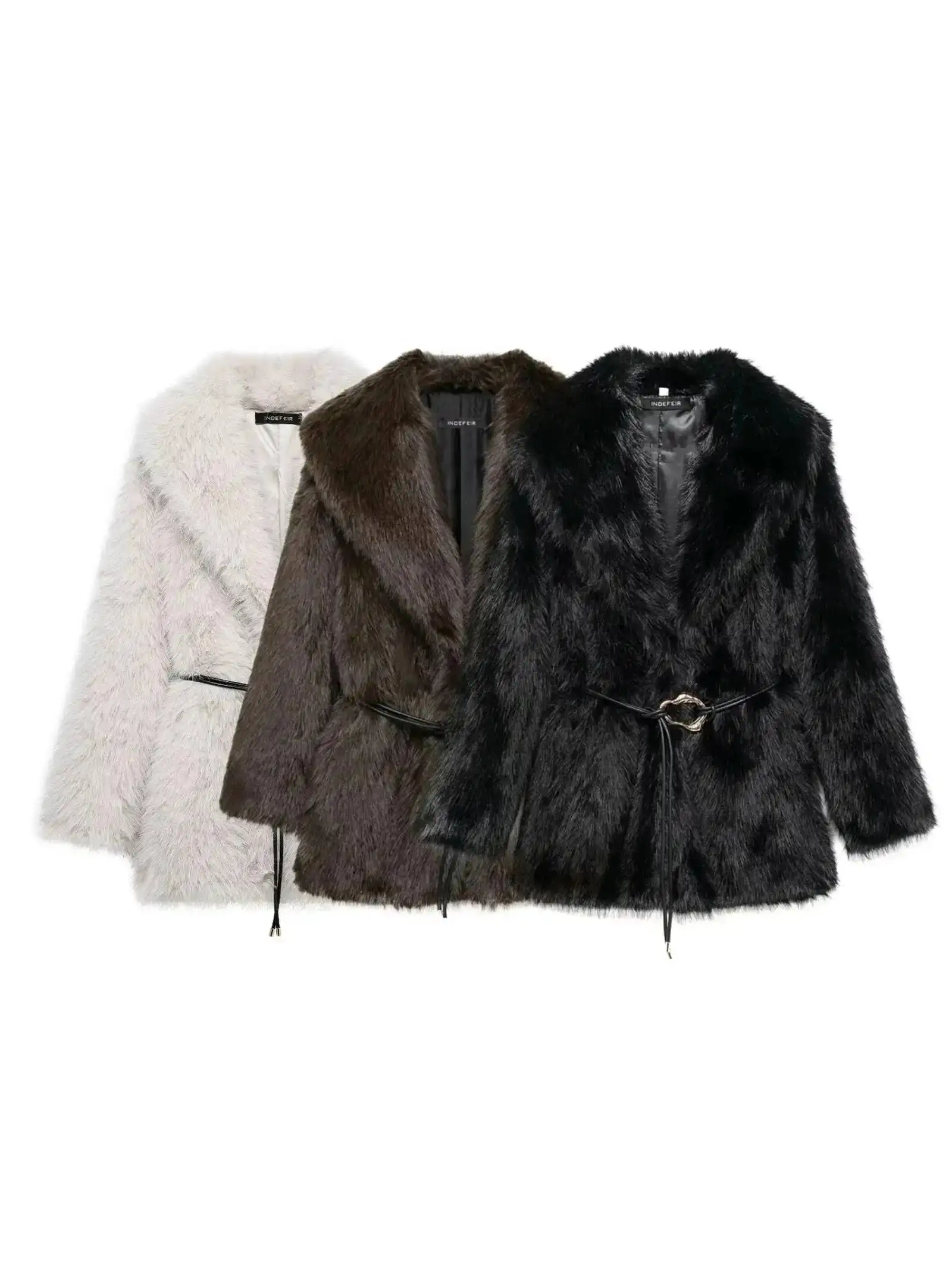 Quente pele do falso feminino novo outono inverno com cinto rua sle solto ajuste longo sve casaco com gola thiened outerwear