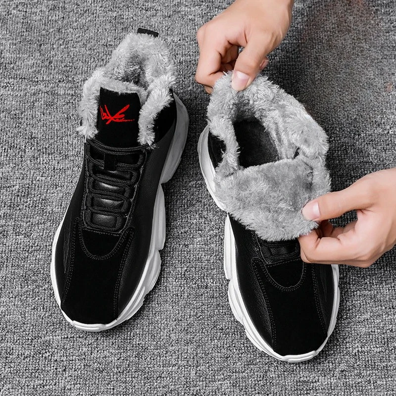 

2025 Новые мужские теплые зимние ботинки на флисовой подкладке, противоскользящие водонепроницаемые зимние модные высокие спортивные туфли на шнуровке в стиле папы