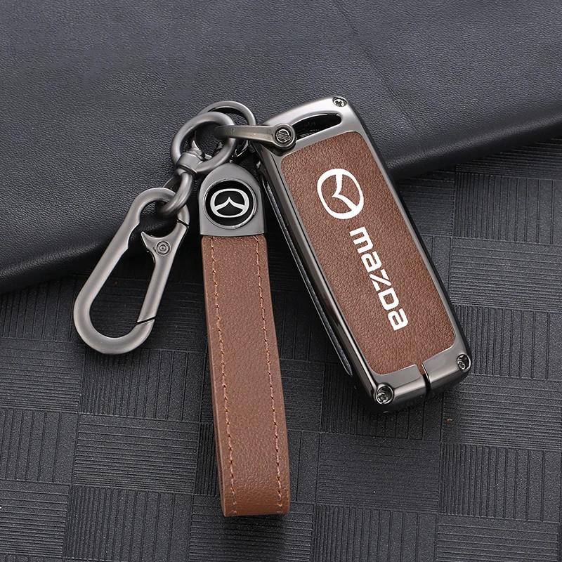 Leather Car Key Case Cover Shell For Mazda 2 3 6 Demio Atenza Axela CX-5 CX5 CX-3 CX7 CX-9 3 4 CX30 2016 2017 2018 2019 Keychain