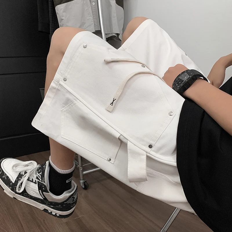 

Летние повседневные свободные мужские шорты с заклепками в уличном стиле, модные прямые хлопковые брюки-бермуды