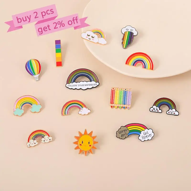 Enamel Pins Cartoon rainbow clouds Brooches Badge Denim jeans Lapel Pin Dream Jewelry Gift for kids friends SO Cute Rainbow