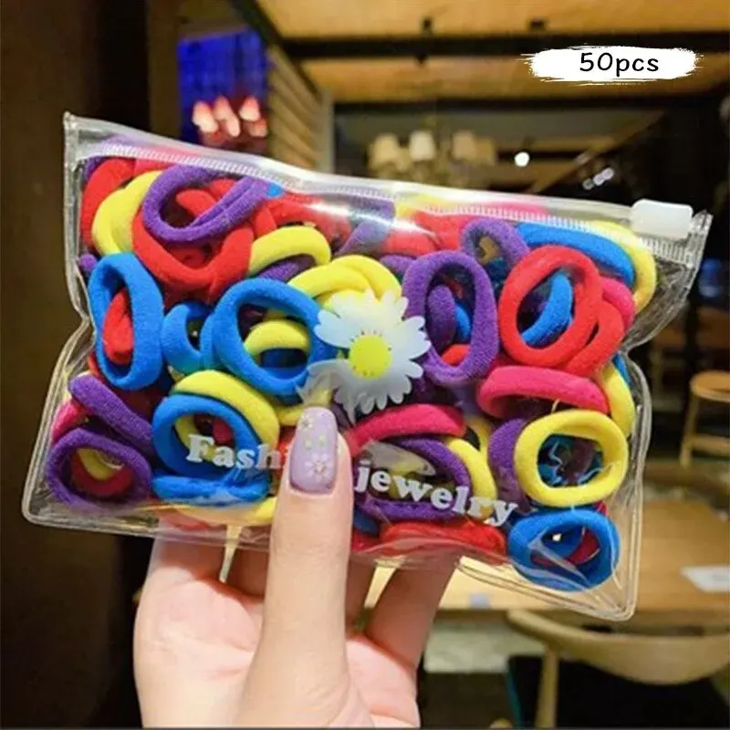 50Pcs/set Korean Hair Rope Candy Color Hair Ring Girls Woman Towel Ring Elastic Rubber Bands