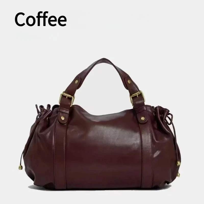 2026 Damen Hobo-Tasche aus weichem Leder, Vintage Schwarz, Plissierte Schultertasche, Designer-inspirierte Handtasche mit großem Fassungsvermögen – Detail 15