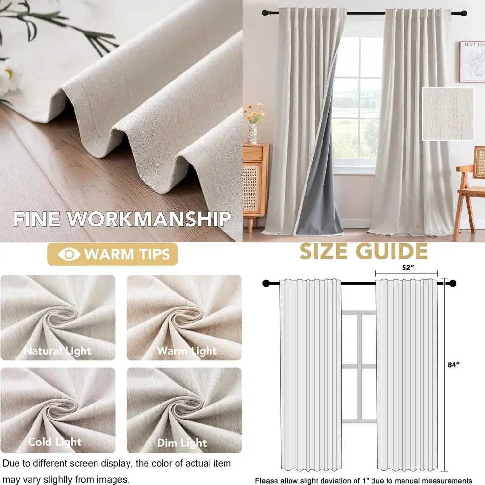 

Полностью светонепроницаемые шторы с 84 петлями для подвешивания, с серым покрытием, термоизолирующие, комплект из 2 панелей, цвет слоновой кости