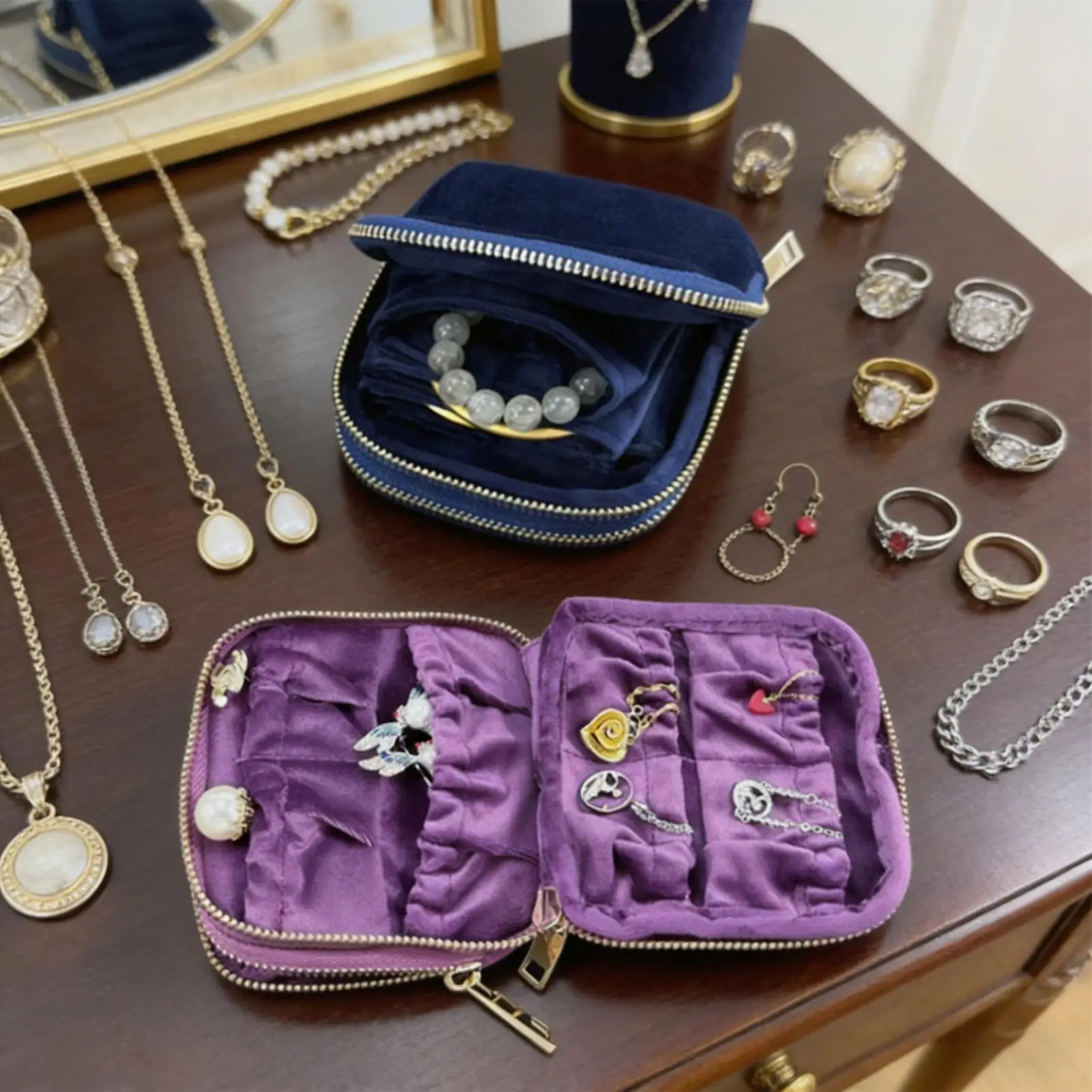 

Дорожная сумка для ювелирных изделий, портативный бархатный двухслойный чехол для колец для серег, ожерелий, кошелек для хранения, сумка для отпуска, свадебный подарок