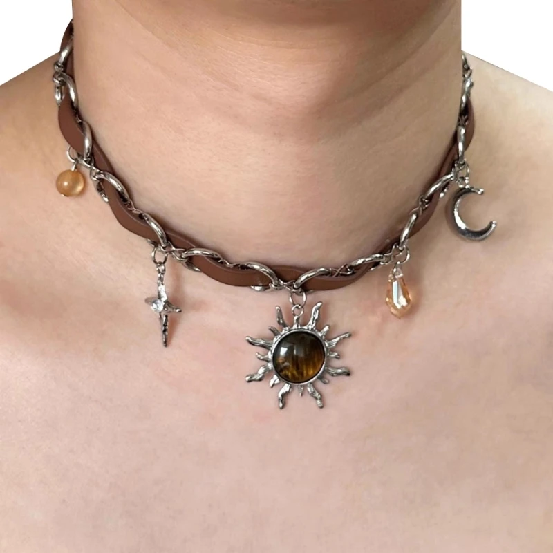  Edgy Stainless Steel Rivet Chokers Necklace Adjustable Punk Styles Collar Chain For Men Women