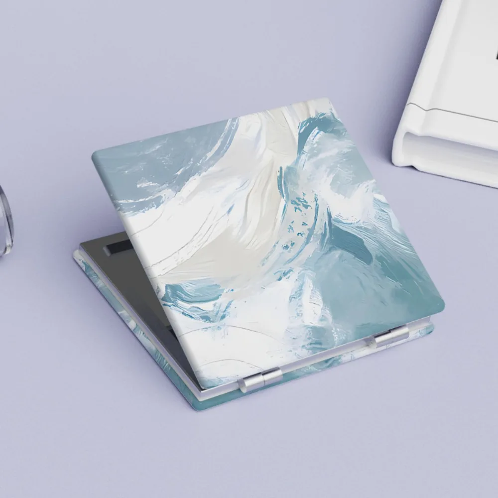 ภาพวาดสีน้ํามันบทคัดย่อสไตล์รูปแบบพับกระจกแต่งหน้ากระจกเครื่องสําอางแบบพกพากระจกพกพาสองด้านมินิ