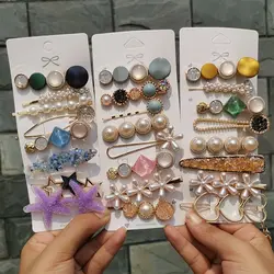 Alloy Pearl Rhinestone Plastic Barrette Hair Clips for Adult Women