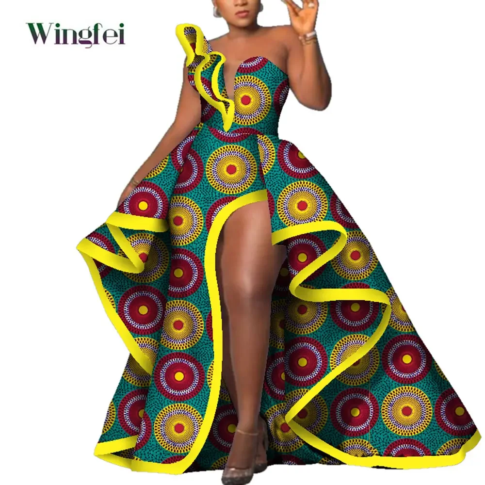 Dashiki Party Dresses Fashion Robe Africaine Ankara Floral Print Maxi Long Strapless Dresses African Dresses for Women WY6981