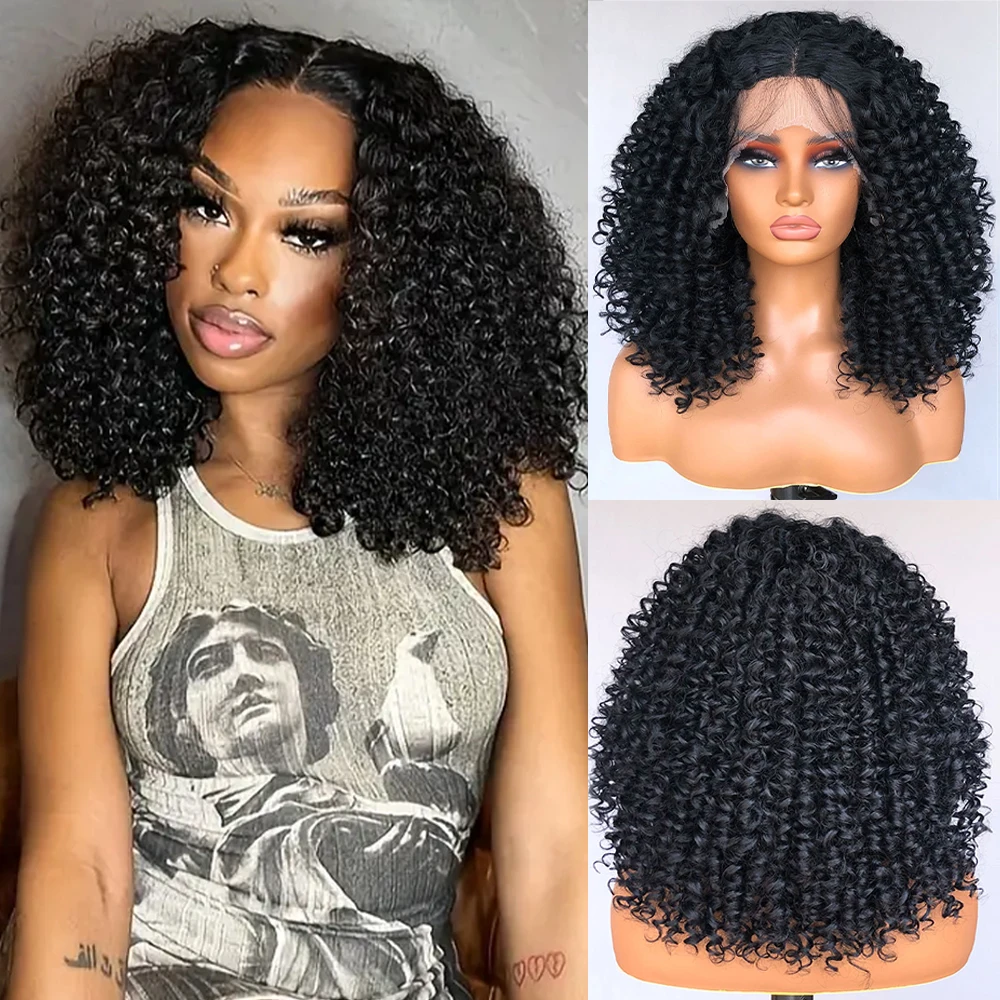 Curly Lace Front Wigs for Black Women Synthetic Short Curly Bob Lace Front wig with Baby Hair Afro Wig Heat Resistant Cosplay